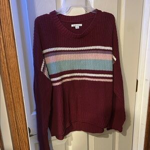 American Eagle Outfitters Burgundy Multicolor Striped Sweater